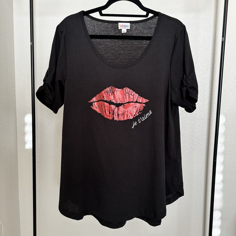 LuLaRoe‎ Classic T Womens Je Taime Lips Tunic Top Black Red Large
